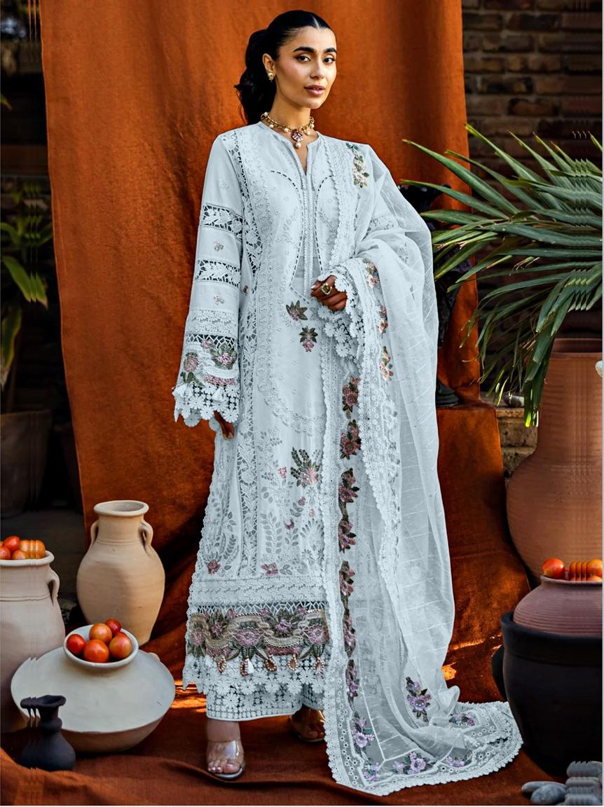 Akbar Aslam Lawn Chikan kari Embroidered 3 Piece Unstitched / Stitched