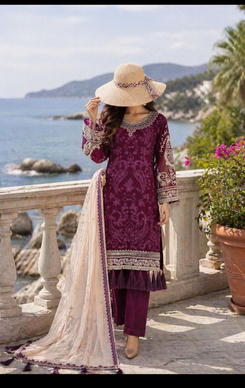 Hush-E-Suroshi Luxury Chiffon Embroidered 3 Piece Unstitched / Stitched