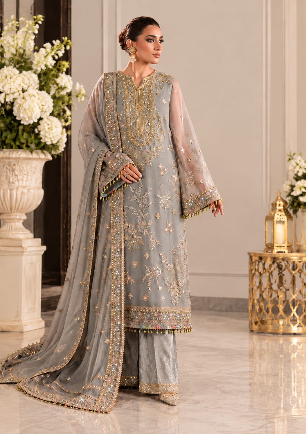 Baroque Luxury Chiffon Embroidered Dress 3 Piece Unstitched / Stitched