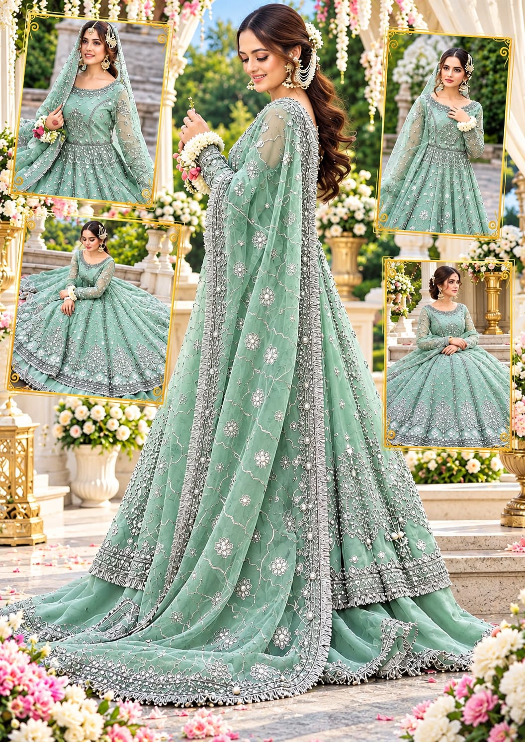 Maha Wajahat Baby Pink Bridal Collection Net Maxi 16 Kali 3 Piece Unstitched / Stitched