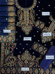Asim Jofa Blue Luxury Velvet Dress Embroidered 3 Piece Unstitched