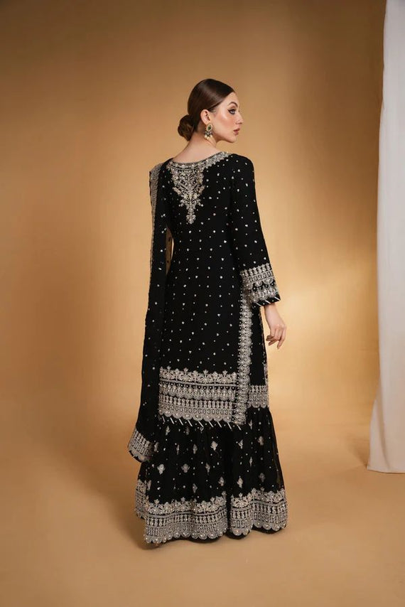 black embroidered dress pakistani Black Color Pakistani Suit in Georgette With Rama Embroidery Work Eid Collection