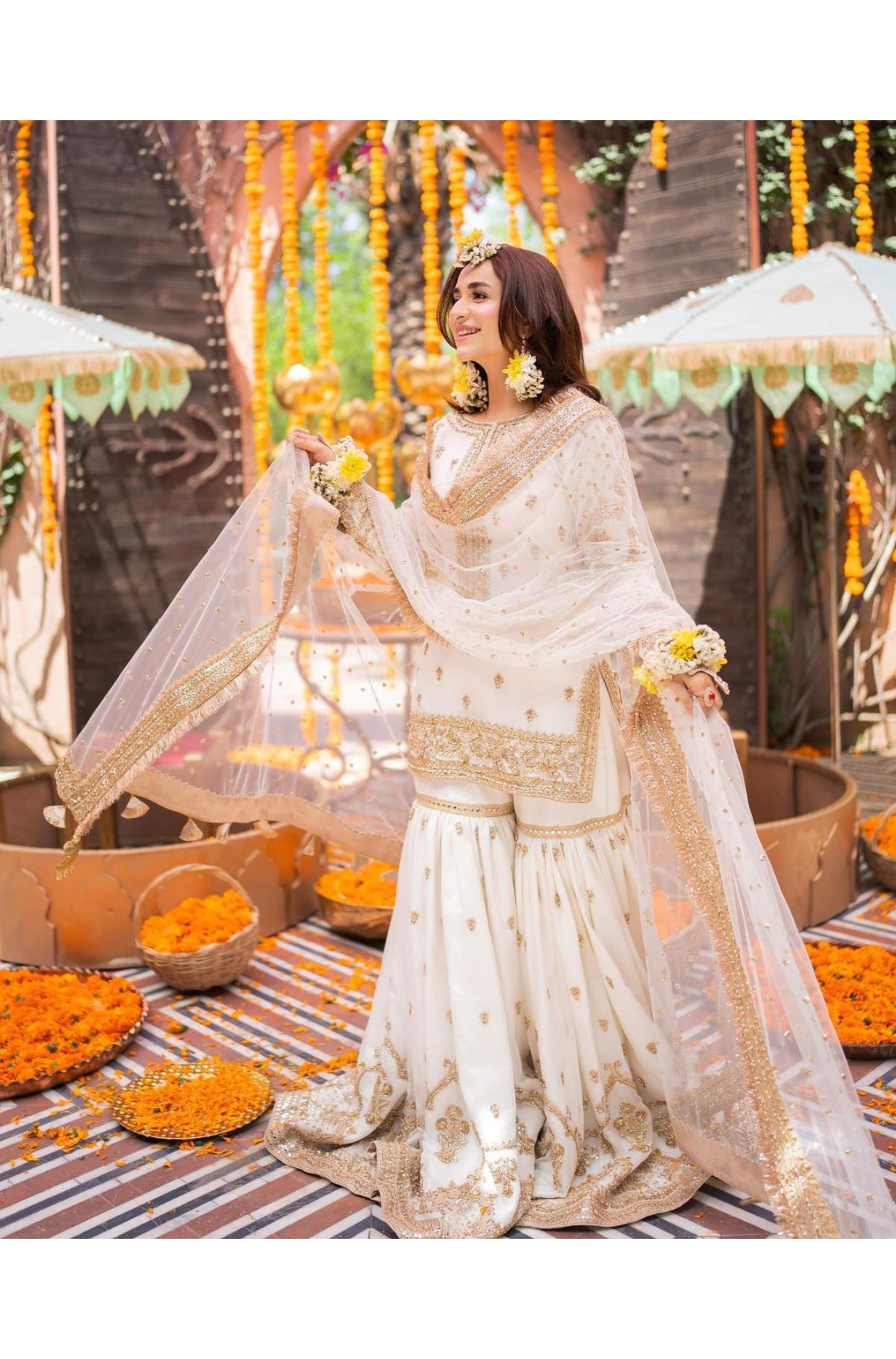 Maha Wajahat White Bridal Chiffon 3 Piece Unstitched / Stitched