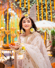 Maha Wajahat White Bridal Chiffon 3 Piece Unstitched / Stitched