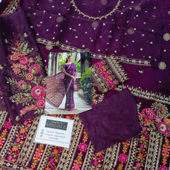 Maria.B Soiree Embroidered Chiffon Saree 3 piece Unstitched / Stitched