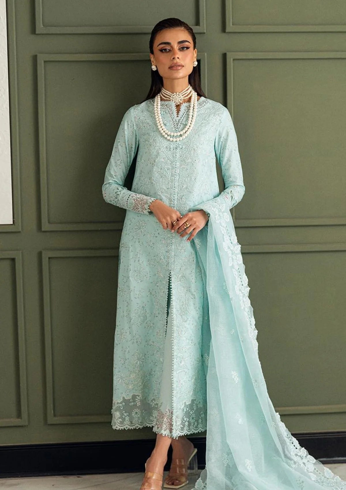 Qalamkar Lawn Chikan Kari Embroidered 3 Piece Unstitched / Stitched