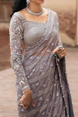 Maria B Luxury Net purple Embroidered Saree Unstitched