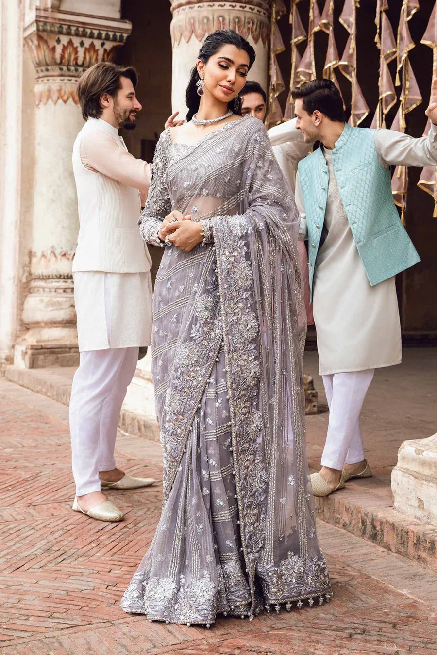 Maria B Luxury Net purple Embroidered Saree Unstitched