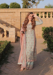 Haseen Mint blush Chiffon Collection 3 Piece Unstitched / Stitched