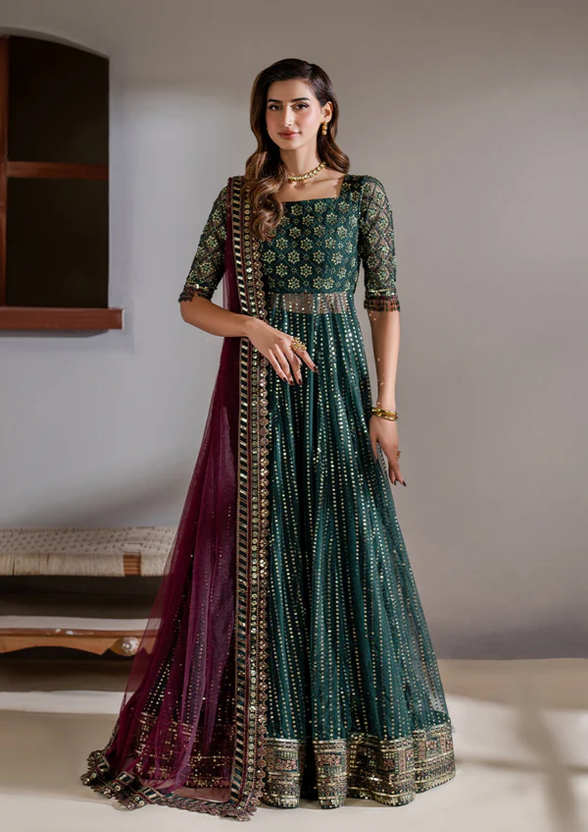 Iznik Global Exquisite Formal Wear Net Collection 3 Piece Unstitched