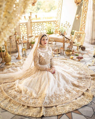 Maha Wajahat White Bridal Net Maxi 16 Kali Hania 3 Piece Unstitched / Stitched