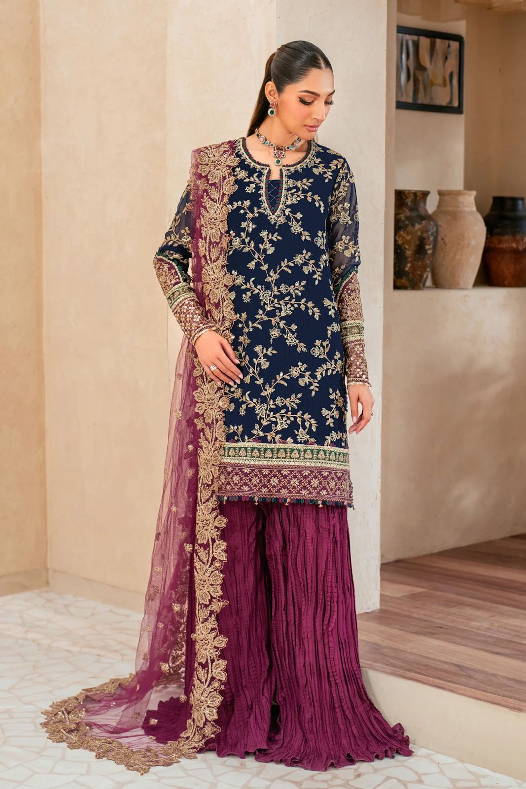 Xenia Formals Niran Embroidered Chiffon 3 piece Unstitched