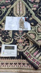 Mohsin Naveed Ranjha Black Full Embroidered & Hand work Organza Dress 3 Piece Unstitched
