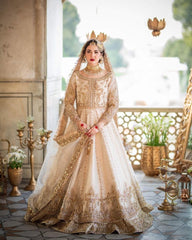 Maha Wajahat White Bridal Net Maxi 16 Kali Hania 3 Piece Unstitched / Stitched