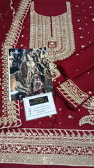 Asim Jofa Maroon Luxury Chiffon Embroidered 3 Piece Unstitched / Stitched