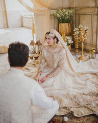 Maha Wajahat White Bridal Net Maxi 16 Kali Hania 3 Piece Unstitched / Stitched