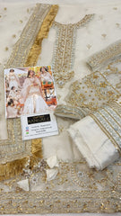 Maha Wajahat White Bridal Chiffon Hania 3 Piece Unstitched / Stitched