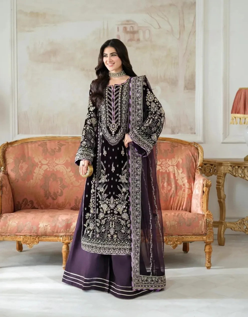 Aneela's Luxury Velvet Embroidered Collection 3 Piece Unstitched / Stitched
