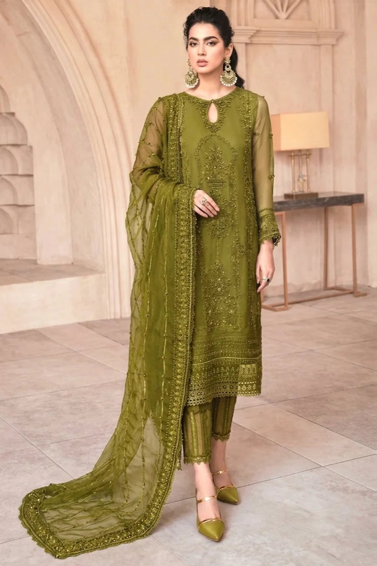 Mushq Formal Net Embroidered With Handwork 3 Piece Unstitched / Stitched