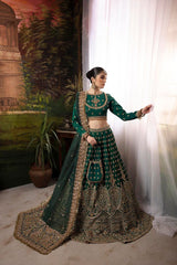Nuriyaa Green bridal Raw Silk Hand Made Collection 3 Piece Unstitched / Stitched