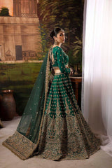 Nuriyaa Green bridal Raw Silk Hand Made Collection 3 Piece Unstitched / Stitched