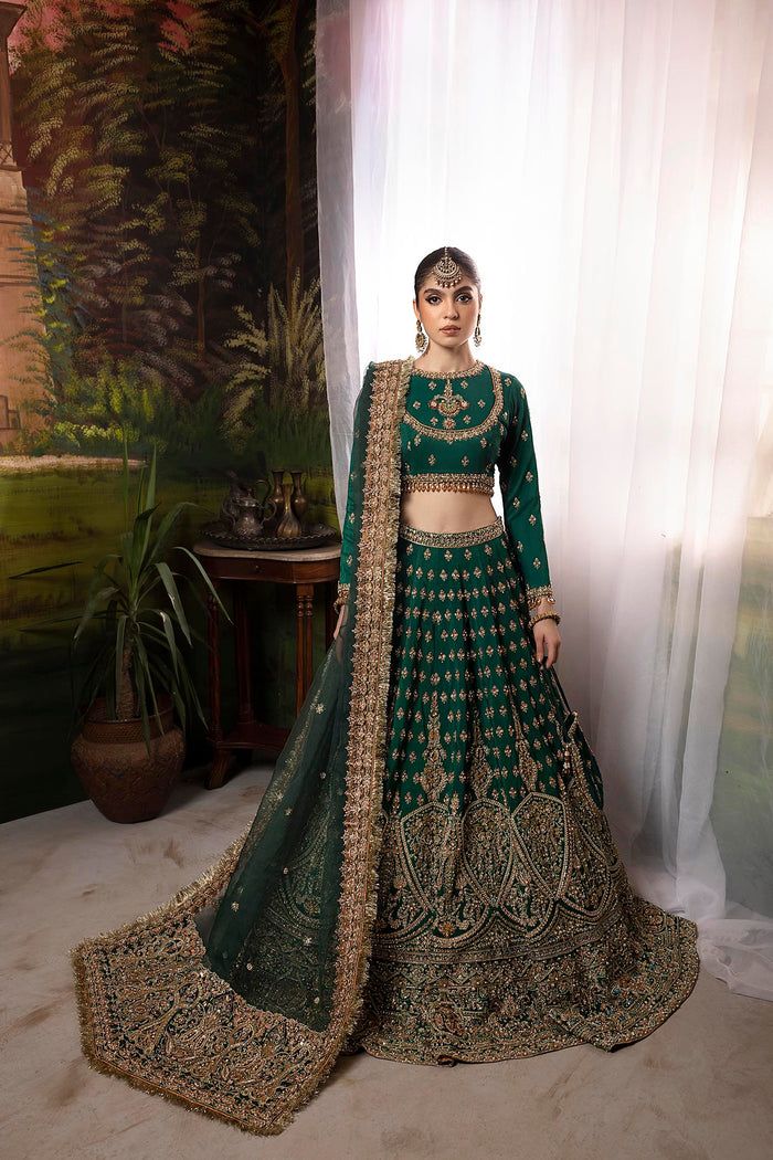 Nuriyaa Green bridal Raw Silk Hand Made Collection 3 Piece Unstitched / Stitched