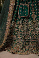 Nuriyaa Green bridal Raw Silk Hand Made Collection 3 Piece Unstitched / Stitched