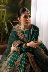 Nuriyaa Green bridal Raw Silk Hand Made Collection 3 Piece Unstitched / Stitched