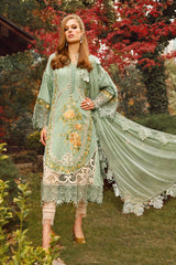 Maria B Pista Green Luxury Lawn Embroidered 3 Piece Unstitched