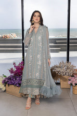 Azure  Sequins Embroidered Chiffon 3 Piece Unstitched