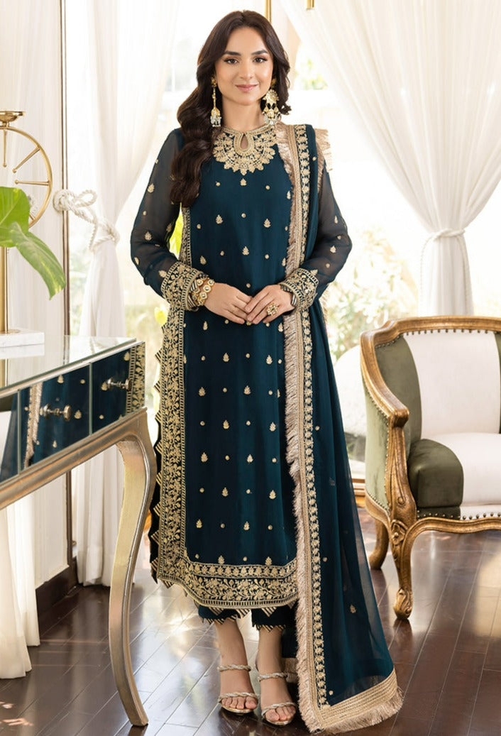 Asim Jofa Embroidered Chiffon 3 Piece Unstitched