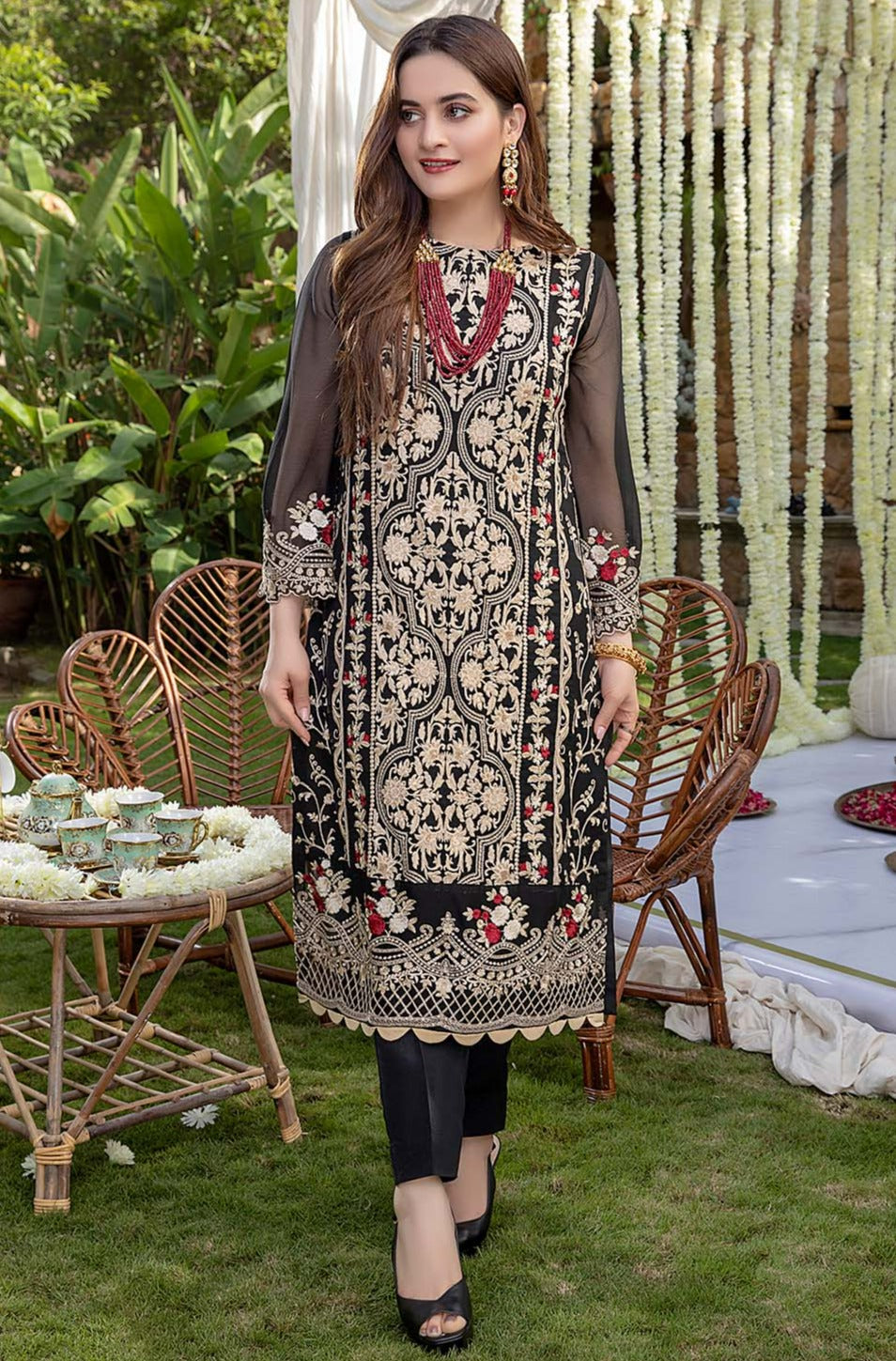 Azure Luxury Chiffon Embroidered 2 Piece Unstitched