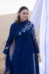 Azure Luxury Embroidered Chiffon 3 Piece Unstitched