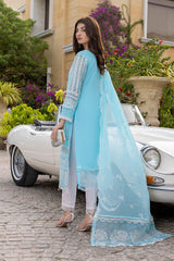 Azure Sequins Embroidered Organza 3 Piece Unstitched