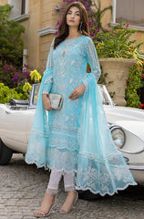 Azure Sequins Embroidered Organza 3 Piece Unstitched