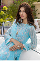 Azure Sequins Embroidered Organza 3 Piece Unstitched
