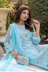 Azure Sequins Embroidered Organza 3 Piece Unstitched