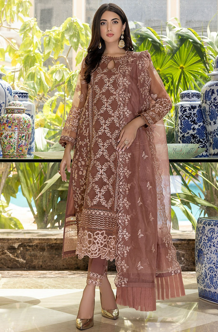 Azure Embroidered Luxury Organza Suit 3 Piece Unstitched